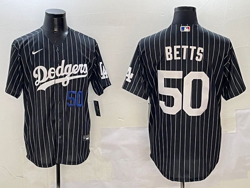 Men Los Angeles Dodgers 50 Betts Black Stripe Jointly Name 2025 Nike MLB Jersey style 8